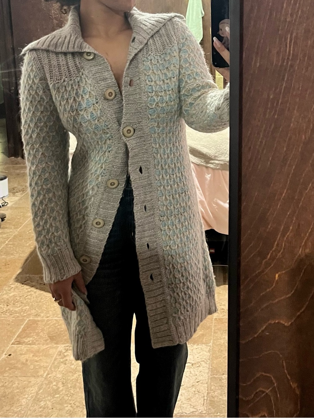 Vintage Moda International Blue Gray Chunky Knit Cardigan